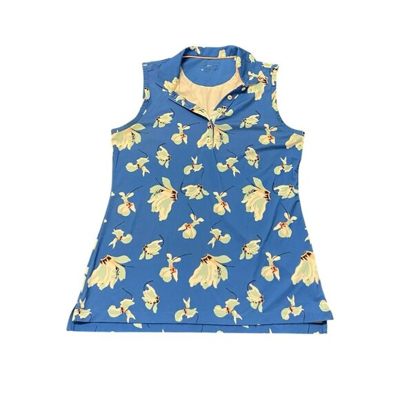 Peter Millar Tops - $95 Peter Millar Women's Sleeveless Cattley Performance Polo M Floral Golf Blue